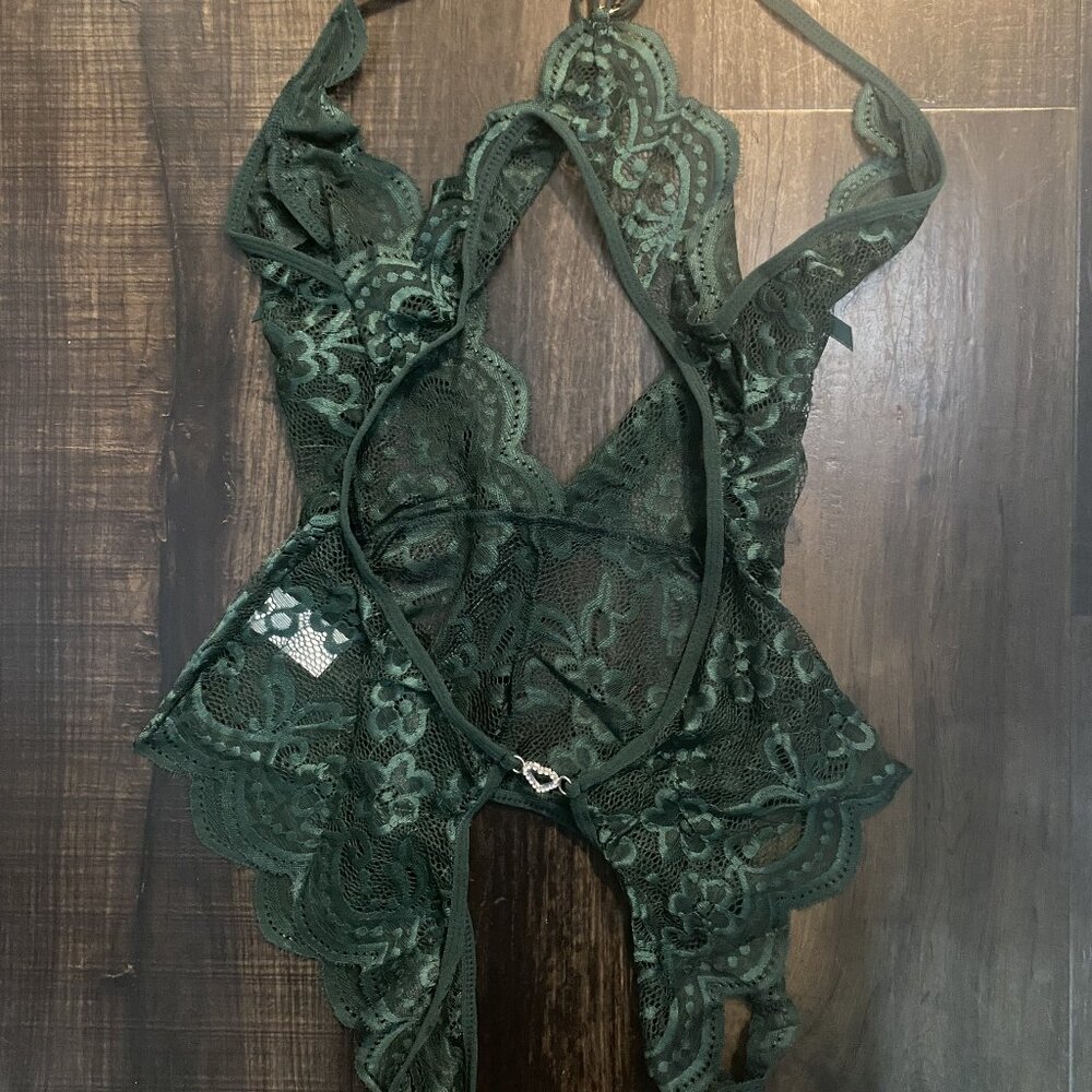 Sexy Lingerie One Piece, Crotchless, Dark Green – Size Medium New - Picture 4 of 6